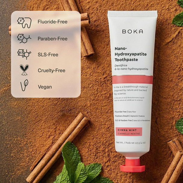 Boka Fluoride Free Toothpaste Nano Hydroxyapatite Toothpaste Appropriate for Sensitive Teeth - for Adult Oral Care - Cinnamon Mint Flavor 4 Fl Oz 3Pk US Manufactured