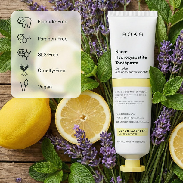Boka Fluoride Free Toothpaste Nano Hydroxyapatite Toothpaste Appropriate for Sensitive Teeth - for Adult Oral Care - Lemon Lavender Flavor 4 Fl Oz 1Pk US Manufactured