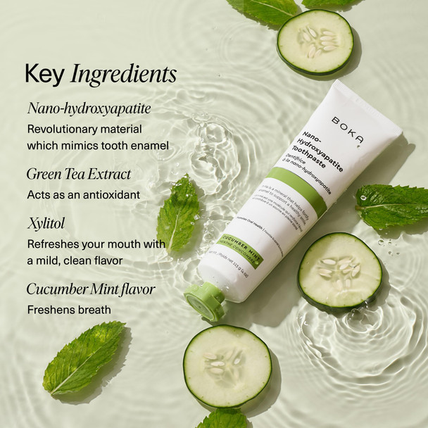 Boka Fluoride Free Toothpaste Nano Hydroxyapatite Toothpaste Appropriate for Sensitive Teeth - for Adult Kids Oral Care - Cucumber Mint Flavor 4 Fl Oz 3Pk US Manufactured