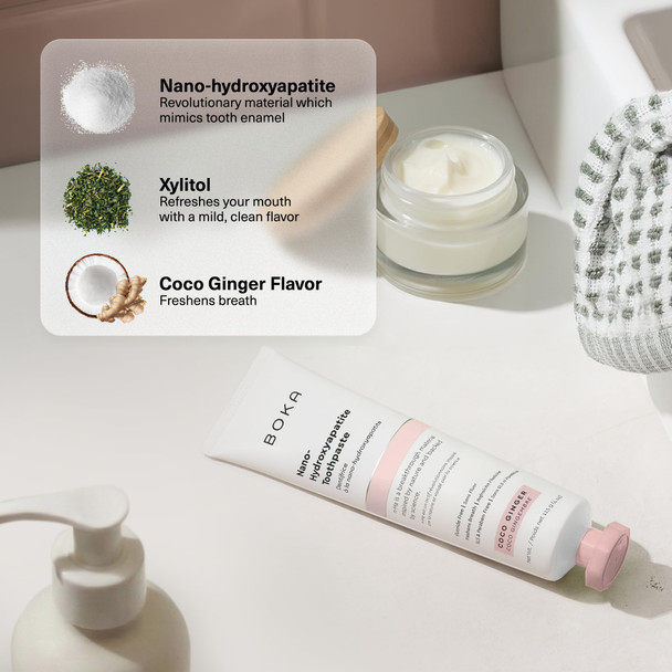 Boka Fluoride Free Toothpaste Nano Hydroxyapatite Toothpaste Appropriate for Sensitive Teeth - for Adult Oral Care - Coco Ginger Flavor 4 Fl Oz 1Pk US Manufactured