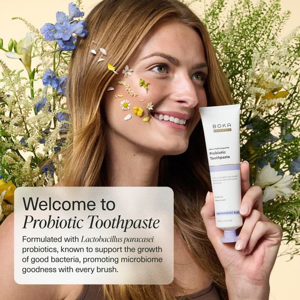 Boka Fluoride Free Toothpaste Nano Hydroxyapatite Toothpaste Appropriate for Sensitive Teeth - for Adult Kids Oral Care - Probiotics - Peppermint Blossom 4 Fl Oz 1Pk US Manufactured