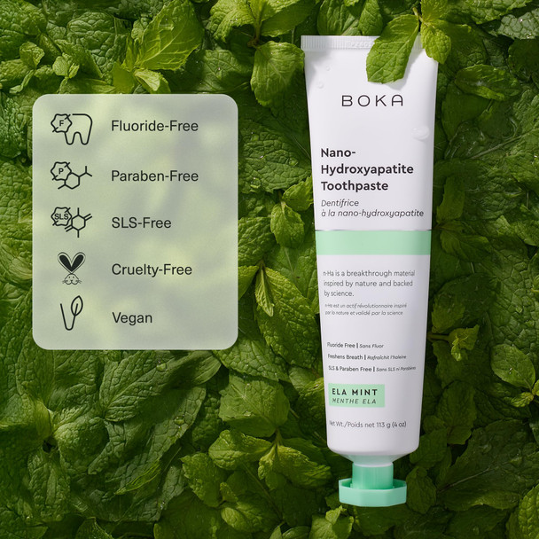 Boka Fluoride Free Toothpaste - Nano Hydroxyapatite - Ela Mint 4oz and Travel Size Mouthwash Tablets - Hydroxyapatite Fluoride/Alcohol Free & Eco-Friendly