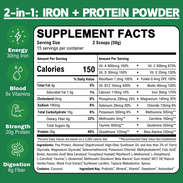 Smart Eats - Iron Powder | Highly Absorbed | Avoids Side Effects | Complete Nutrition: Protein, Vitamins, Fiber, Antioxidants | Makes Tasty Drinks & Shakes | Vegan | Vanilla Flavor | 30 Scoops