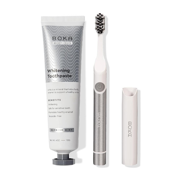 Boka Fluoride Free Toothpaste Nano Hydroxyapatite Whitening* - Refresh Mint Flavor 4 Fl Oz + Sonic Electric Toothbrush for Adults - 24000 VPM w/Standard & Sensitive Modes