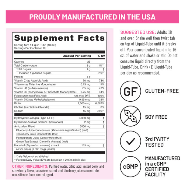 NatureWise Hydrolyzed Liquid Collagen for Women & Men 4000mg - High Absorption, Type 1 & 3 Peptides with Biotin + Vitamin C + Vitamin B Complex & Hyaluronic Acid -Mixed Berry - 10 Tubes[10 Day Supply]