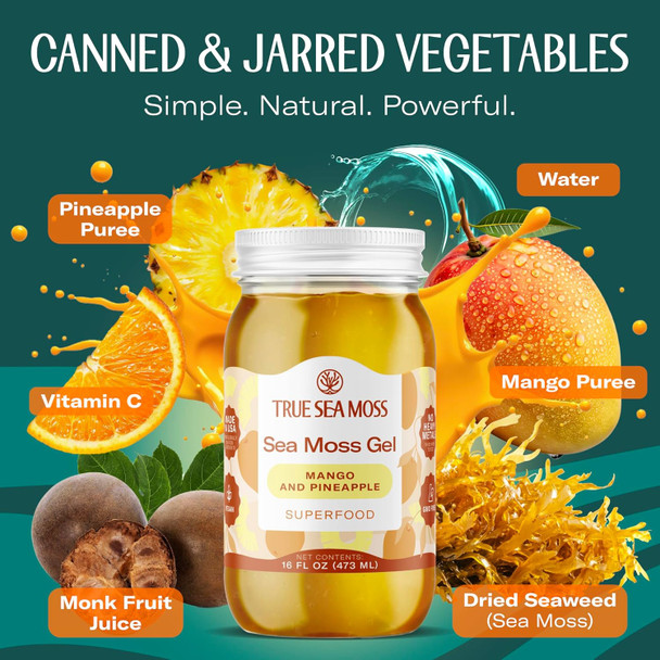 TrueSeaMoss Sea Moss Gel – Wildcrafted Seamoss, Fruits & Jarred Vegetables – Mango/Pineapple - 16 Fl Oz
