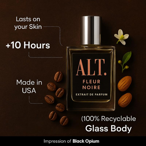 ALT. FRAGRANCES Fleur Noire - Inspired by Black Opium Perfume for Women, Extrait de Parfum, Long Lasting Fragrance with Coffee, Jasmine & Vanilla Notes, 100ml