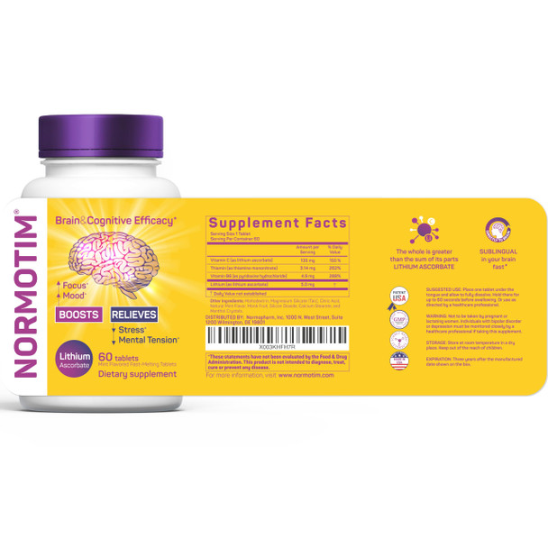 NORMOTIM Lithium Supplement 5 mg – Alternative to Lithium Orotate 5 mg – Brain & Memory Support for Calm Mood & Focus – Fast-Dissolving Tablets, Non-Drowsy – 60 Count