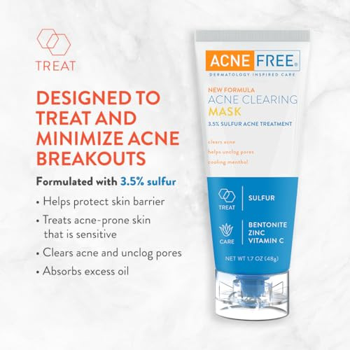 Acnefree Acne Clearing Mask 3.5% Sulfur Acne Treatment Absorbs Excess Oil And Unclogs Pores With Vitamin C Bentonite And Zinc 1.7 Ounce