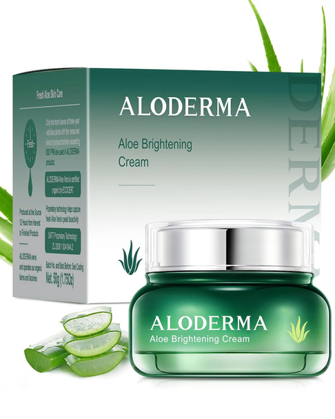 Aloderma Brightening Facial Cream - Made With 69% Organic Aloe Vera - Natural Skin Brightening Squalane & Niacinamide For Flawless Complexion 1.7Oz