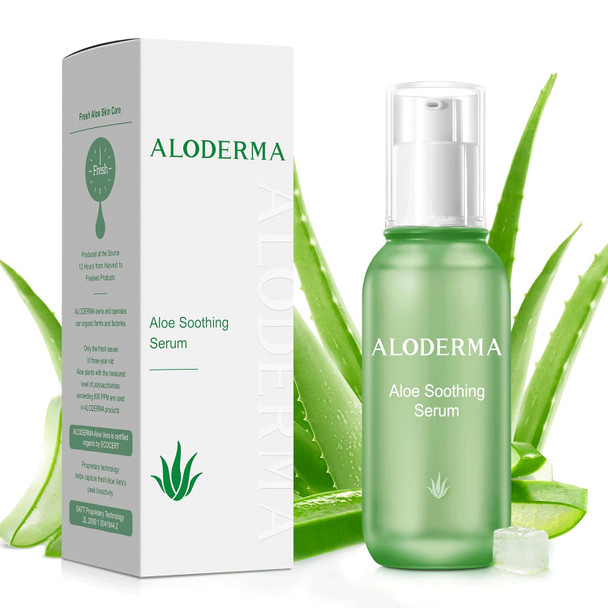 Aloderma Soothing Face Serum With 65% Organic Aloe Vera - Freshly Harvested Aloe For Sensitive Skin With Beta-Glucan & Arginine - Calming Nourishing & Revitalizing Facial Serum For Clean Skin 1.7Oz