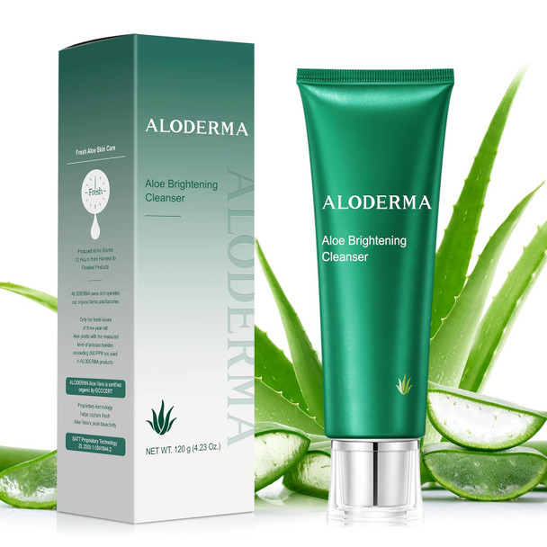 Aloderma Oil Controlling Facial Cleanser Made Within 12 Hours Of Harvest With Organic Aloe Vera - Clear Breakouts - Wintergreen To Help Purify & Deeeply Cleanse Pores - Calming Aloe Facial Wash 3.5Oz