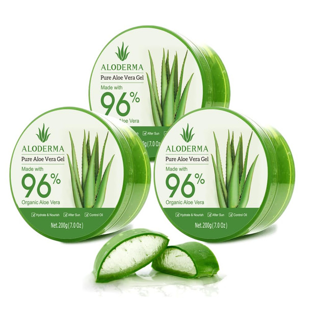 Aloderma Aloe Vera Gel Made Within 12 Hours Of Harvest With 96% Pure Organic Aloe Vera For Skin Scalp & Hair Soothing Aloe Face Moisturizer Multipurpose Hydrating Aloe Gel 7.05Oz
