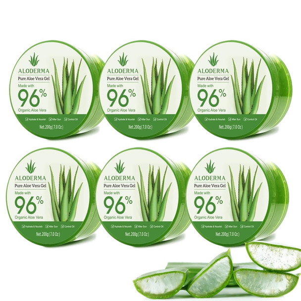 Aloderma Aloe Vera Gel Made Within 12 Hours Of Harvest With 96% Pure Organic Aloe Vera For Skin Scalp & Hair Soothing Aloe Face Moisturizer Multipurpose Hydrating Aloe Gel 7.05Oz