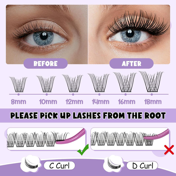 B&Qaugen Lash Clusters Natural Flat Cluster Lashes 144 Pcs B&Q Eyelash Clusters Zero-Touch 8-16Mm Mixed Bm06 D Curl Cluster Eyelash Extensions Double Tips Lightweight Reusable Individual Lashes (Bm06-D-8-16Mm)