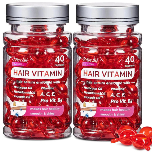 Bali Secret Pure Bali Hair Vitamins Moroccan Oil Capsules For Women & Men - Serum Enriched With Argan Oil & Avocado Oil For All Hair Type Frizzy Dry Curly - Vitamin A E Pro B5 (40 Capsules)