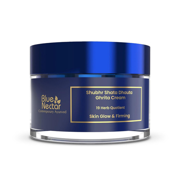 Blue Nectar Shata Dhauta Ghrita Face Cream For Women | 100 Times Washed Ghee Face Moisturizer For Women | Truly Natural Face Cream For Skin Firming (19 Herbs 1.76 Oz)