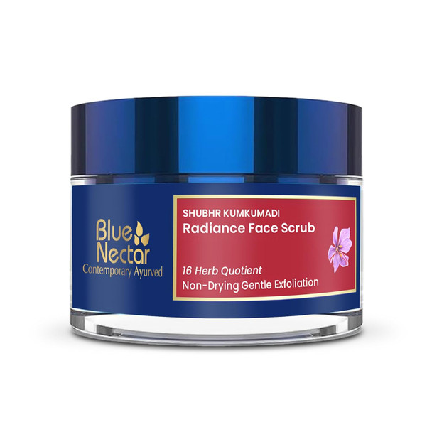 Blue Nectar Saffron Face Scrub For Glowing Skin By Exfoliating Face Scrub | Gentle Ayurvedic Kumkumadi Oil Tan Remover For Refreshing Sun-Exposed Skin (16 Herbs 1.7 Oz)
