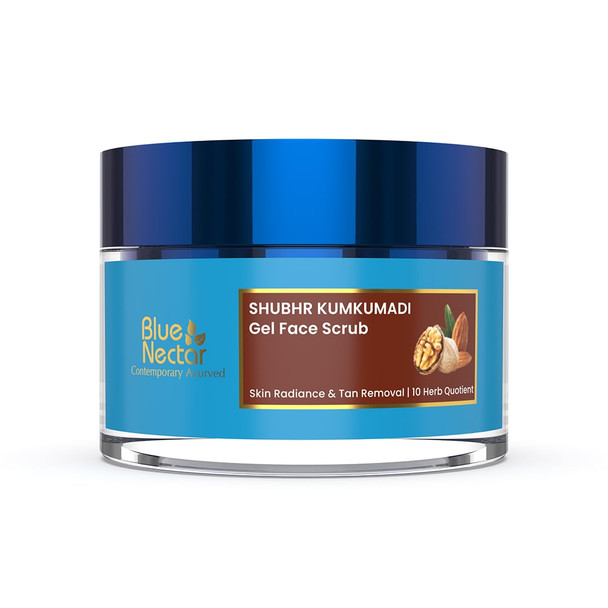 Blue Nectar Saffron Face Scrub For Glowing Skin By Exfoliating Face Scrub | Gentle Ayurvedic Kumkumadi Oil Tan Remover For Refreshing Sun-Exposed Skin (16 Herbs 1.7 Oz)