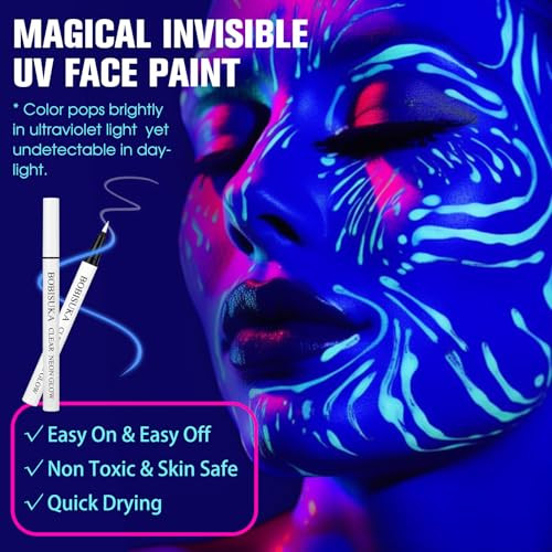 Bobisuka Clear Uv Neon Glow Eyeliner Pen Invisible Ink White Eye Liner Pen Waterproof Smudge-Proof Graphic Liners Eye Makeup Kit For Rave Accessories Party