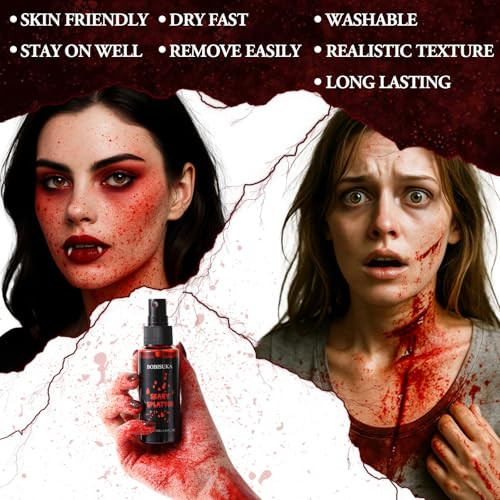 Bobisuka Halloween Makeup Kit - Dark Fake Blood Spray + 4 Sheet Temporary Scars Wounds Tattoos Realistic Dark Blood Splatter Non-Toxic Washable For Zombie Clown Vampire Cosplay Costume Stage Sfx Make Up