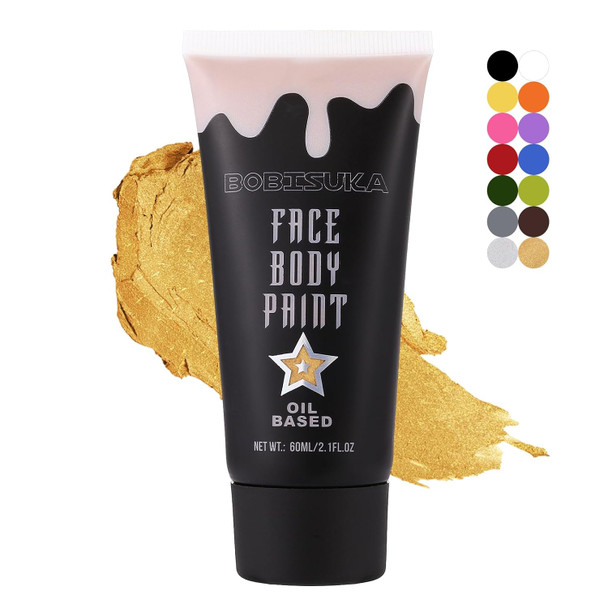Bobisuka Gold Face Body Paint Metallic Oil-Based Painting Kit Cream Blendable Facepaint For Halloween Cosplay Costume Parties Stage Theater Sfx Special Effect Makeup 2.1 Fl.Oz