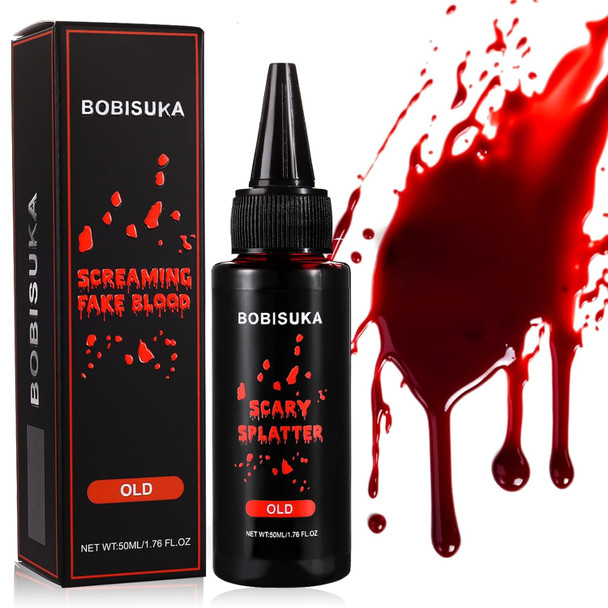 Bobisuka Halloween Fake Blood Old Fake Blood 1.76Oz Realistic Washable Liquid Dripping Fake Blood Makeup Kit For Halloween Sfx Makeup Cosplay Party Stage Horror Film