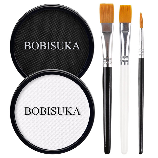Bobisuka Black White Face Body Paint Water Based Face Painting Kit Body Paints With Brushes Non-Toxic Facepaint For Halloween Party Clown Joker Goth Skull Sfx Makeup Costume Cosplay Stage Dress-Up