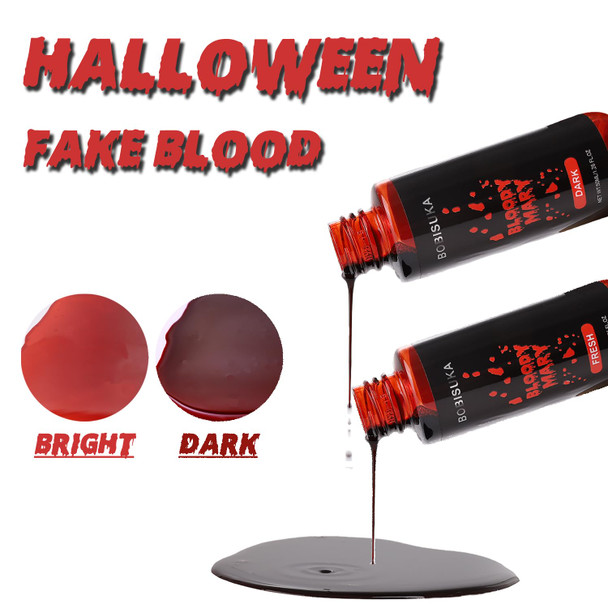 Bobisuka 2Pcs Halloween Fake Blood Makeup Kit - Fresh Red + Dark Red Realistic Washable Special Effects Sfx Makeup Set For Zombie Vampire Cosplay Monster Mouth Clothes Dress Up