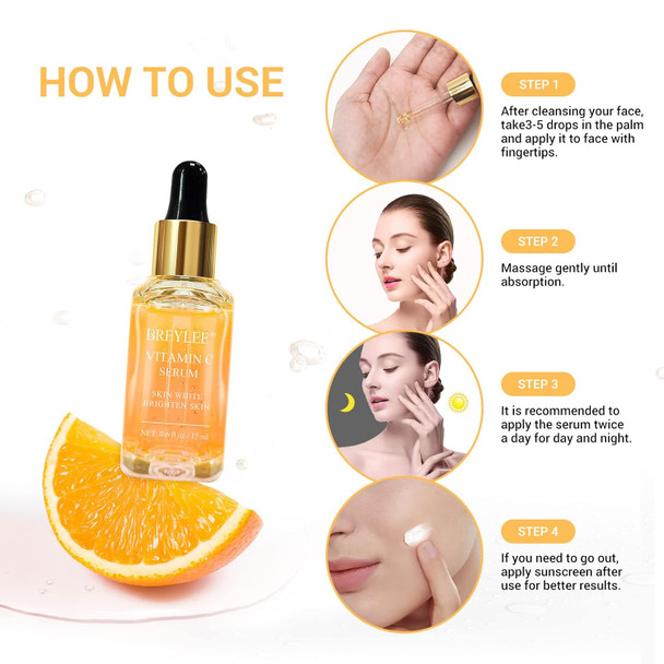 Breylee Vitamin C Serum For Face & Eye (O.6 Oz) For Brightening SkinDark Spot RemoverReduce WrinkleAnti Aging SerumMoisturizer Brightening Serum With Hyaluronic AcidVitamin ERetinol Niacinamide