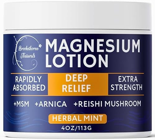 Brookethorne Naturals Magnesium Lotion For Muscle Recovery Soreness & Daily Support | Topical Magnesium Cream With Arnica Msm & Reishi Mushroom | Deep Relief Cream For Legs Joints & Body | 4Oz By