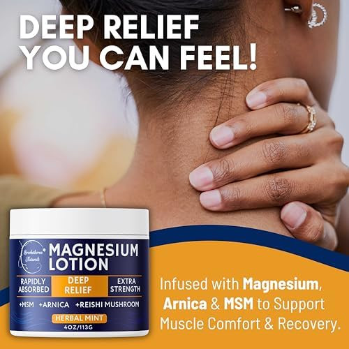 Brookethorne Naturals Magnesium Lotion For Muscle Recovery Soreness & Daily Support | Topical Magnesium Cream With Arnica Msm & Reishi Mushroom | Deep Relief Cream For Legs Joints & Body | 4Oz By
