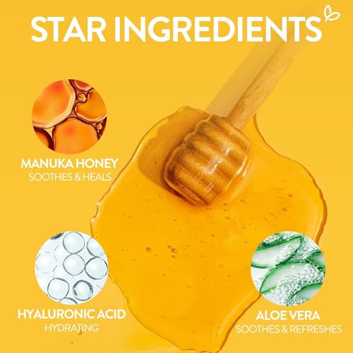 By Nature Manuka Honey + Collagen Sheet Face Mask Hydrating & Firming Skincare Moisturizing Face Mask For Dry Or Tired Skin Anti-Aging Self Care Sheet Mask (Pack Of 12)