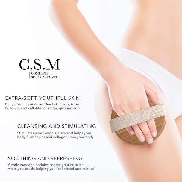 C.S.M Csm Dry Brushing Body Brush For Lymphatic Drainage - Natural Boar Bristle Exfoliating Brush Set With Face Brush For Cellulite Circulation & Glowing Skin