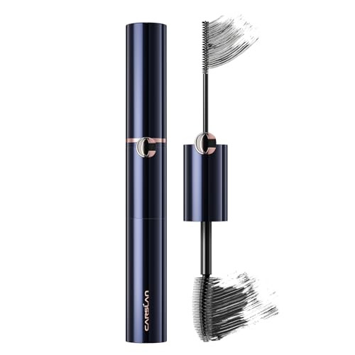 Carslan Double Extension Curling Mascara Dual Brush Design For Lengthening & Curling For All Lashes Natural Volume Quick-Dry Smudge-Proof All Day Wear Black 0.18 Fl Oz & 0.16 Fl Oz