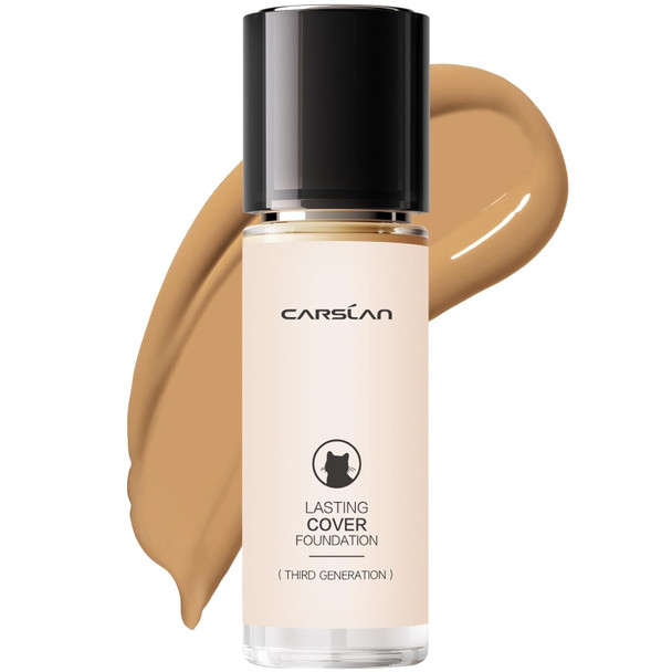 Carslan Lasting Moisture Foundation 24H Longlasting Medium Coverage Dewy Finish Face Makeup Poreless Lightweight Waterproof Oil Free Liquid Foundation P02