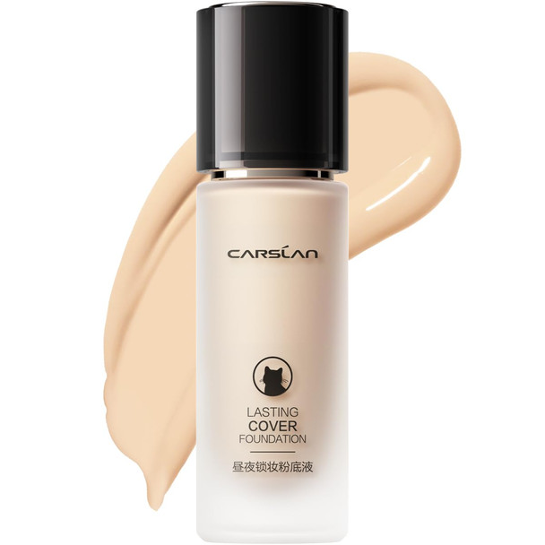 Carslan Lasting Moisture Foundation 24H Longlasting Medium Coverage Dewy Finish Face Makeup Poreless Lightweight Waterproof Oil Free Liquid Foundation P02