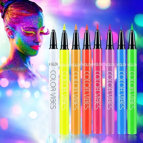 Ccbeauty 8 Colors Neon Liquid Face Paint Makeup Sweatproof Smudgeproof Waterproof Uv Eye Liner Set Glow Face Painting Kit For Adults Artist Halloween Christmas Birthday Party