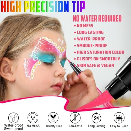 Ccbeauty 8 Colors Neon Liquid Face Paint Makeup Sweatproof Smudgeproof Waterproof Uv Eye Liner Set Glow Face Painting Kit For Adults Artist Halloween Christmas Birthday Party