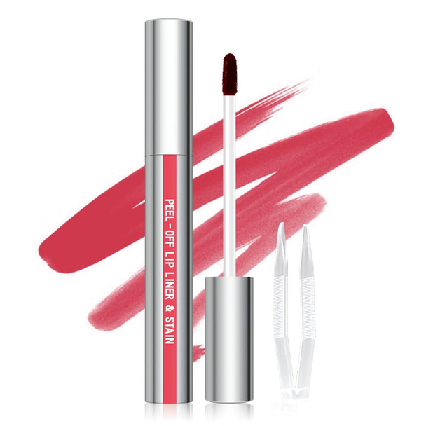 Cilrofelr Peel Off Lip Liner Stain Long Wear Tattoo Lip Liner With Tweezer Peel Off Lip Stain With Matte Finish Long Lasting Waterproof Transfer-Proof Highly Pigmented Color (Rose)