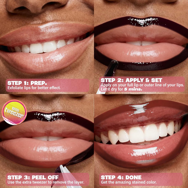 Cilrofelr 2 Colors Lip Liner Stain Peel Off Set With Tweezers - Long Wearing Transfer Proof Matte Finish Quick Plump Lip Effect Peel Off Lip Stain For All Skin Tones (Cocoa + Mauve)