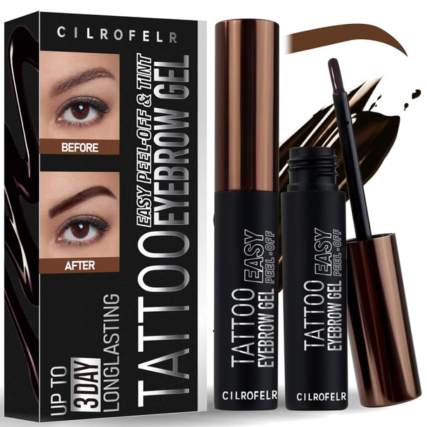 Cilrofelr Tattoo Peel Off Eyebrow Gel Easy Tattoo Brow Peel Off Gel Last Up To 3 Days Waterproof Transfer-Proof For Fuller & Defined Looking Brows Dark Brown (2 Pack)