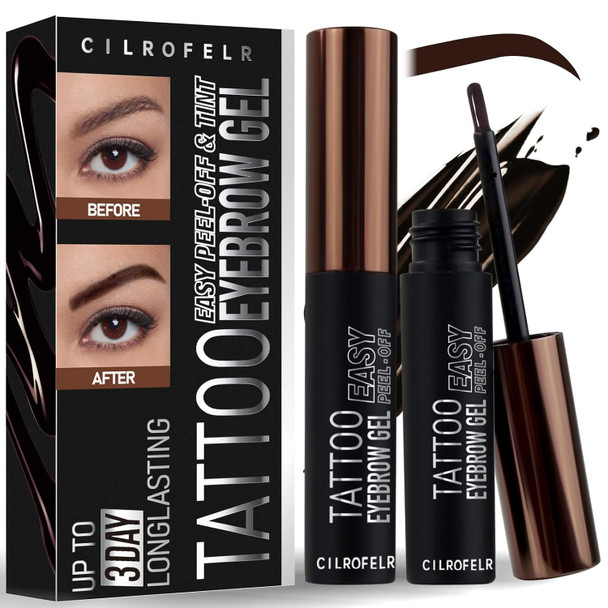 Cilrofelr Tattoo Peel Off Eyebrow Gel Easy Tattoo Brow Peel Off Gel Last Up To 3 Days Waterproof Transfer-Proof For Fuller & Defined Looking Brows Gray Black (2 Pack)