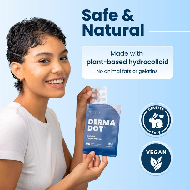 Clean Skin Club 60 Invisible Vegan Pimple Patches Derma Dot Hydrocolloid For Covering Zits Blackhead Blemish Absorbing Face Cover Sticker Skincare Treatment Non Toxic Ingredients