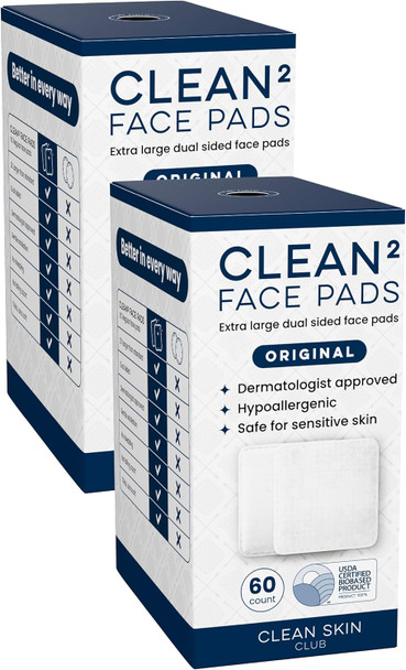 Clean Skin Club Clean Pads 2.0 [New & Improved Edges] d Not To Shed & Tear Face Pads Unique Triple Layers Textured & Ultra Soft Side Organic Disposable Cotton Pair With Makeup Remover