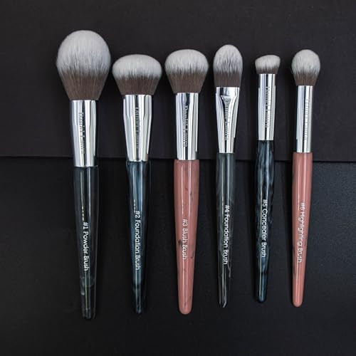 Daniel Laura Professional Makeup Brush Set 12 Pieces Balck Gray Rose Resin Handle Synthetic Hair Resin Handles Soft Vegan Bristles For Foundation Eyeshadow Blush & Contour Blending
