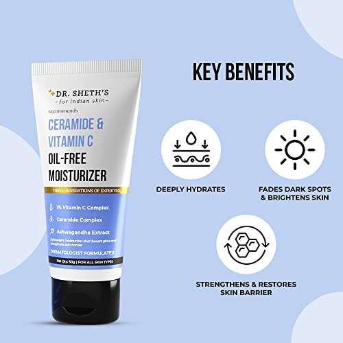 Dr. Sheth'S Ceramide & Vitamin C Oil-Free Face Moisturizer | Enhances Glow & Strengthens Skin Barrier | Deeply Hydrates | Lightweight For All Skin Types | 1.76 Oz/50 G