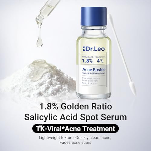 Dr.Leo 1.8% Salicylic Acid Spot Serum Acne Treatment For Acne-Prone Sensitive Skin | Niacinamide Fast Pimple Relief Fades Acne Marks Overnight & Period Breakouts 0.34 Fl Oz (20 Ml)