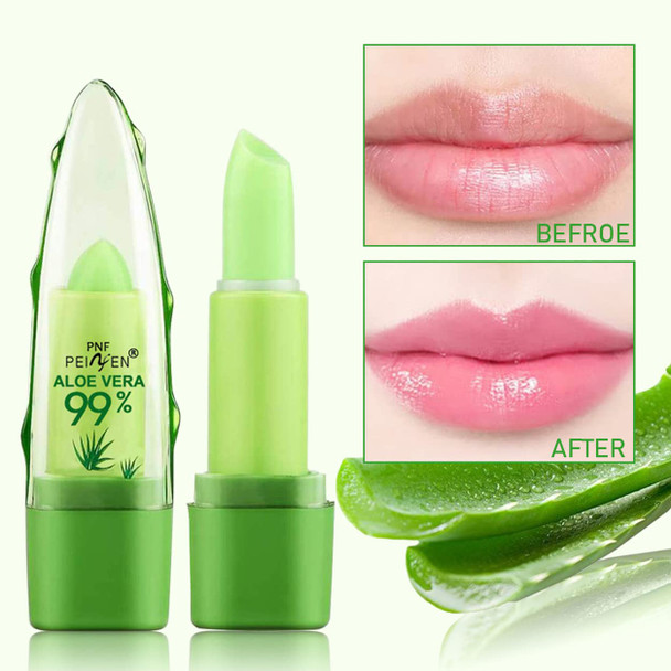 Eakroo 2 Pack Aloe Vera Lipstick Long Lasting Lip Care Nutritious Plumper Lip Balm Moisturizer Magic Color Changing Crystal Jelly Lipstick Lip Gloss Matte Makeup Tinted Lip Balm (Green A)