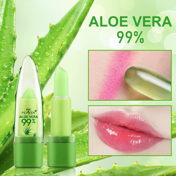 Eakroo 2 Pack Aloe Vera Lipstick Long Lasting Lip Care Nutritious Plumper Lip Balm Moisturizer Magic Color Changing Crystal Jelly Lipstick Lip Gloss Matte Makeup Tinted Lip Balm (Green A)
